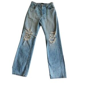 Uniqlo Light Wash Flare Distressed Women's Jeans 24x32 100% Cotton